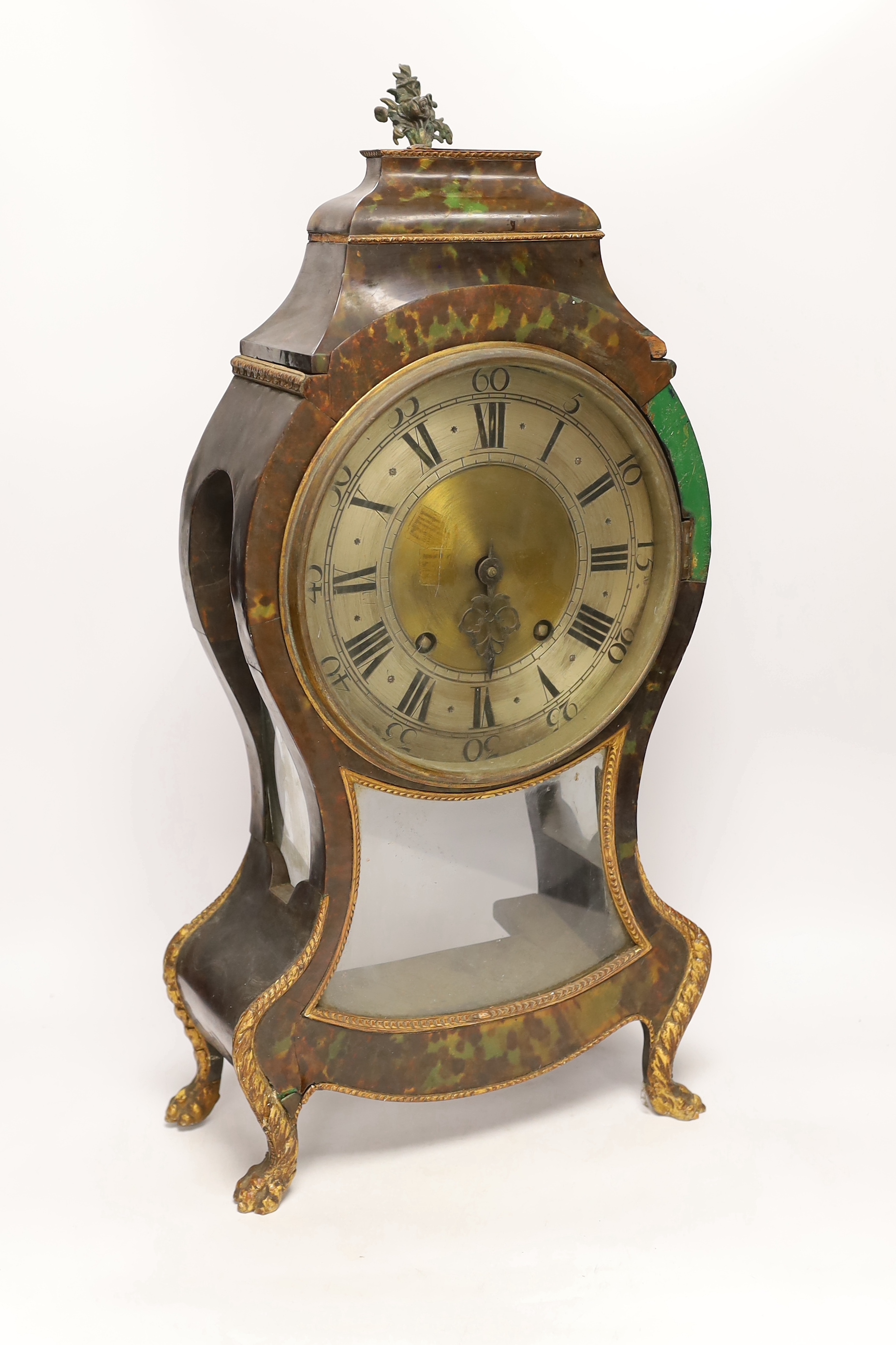 An 18th century Swiss green tortoiseshell mantel clock, Louis Simon, Geneva, 60cm high